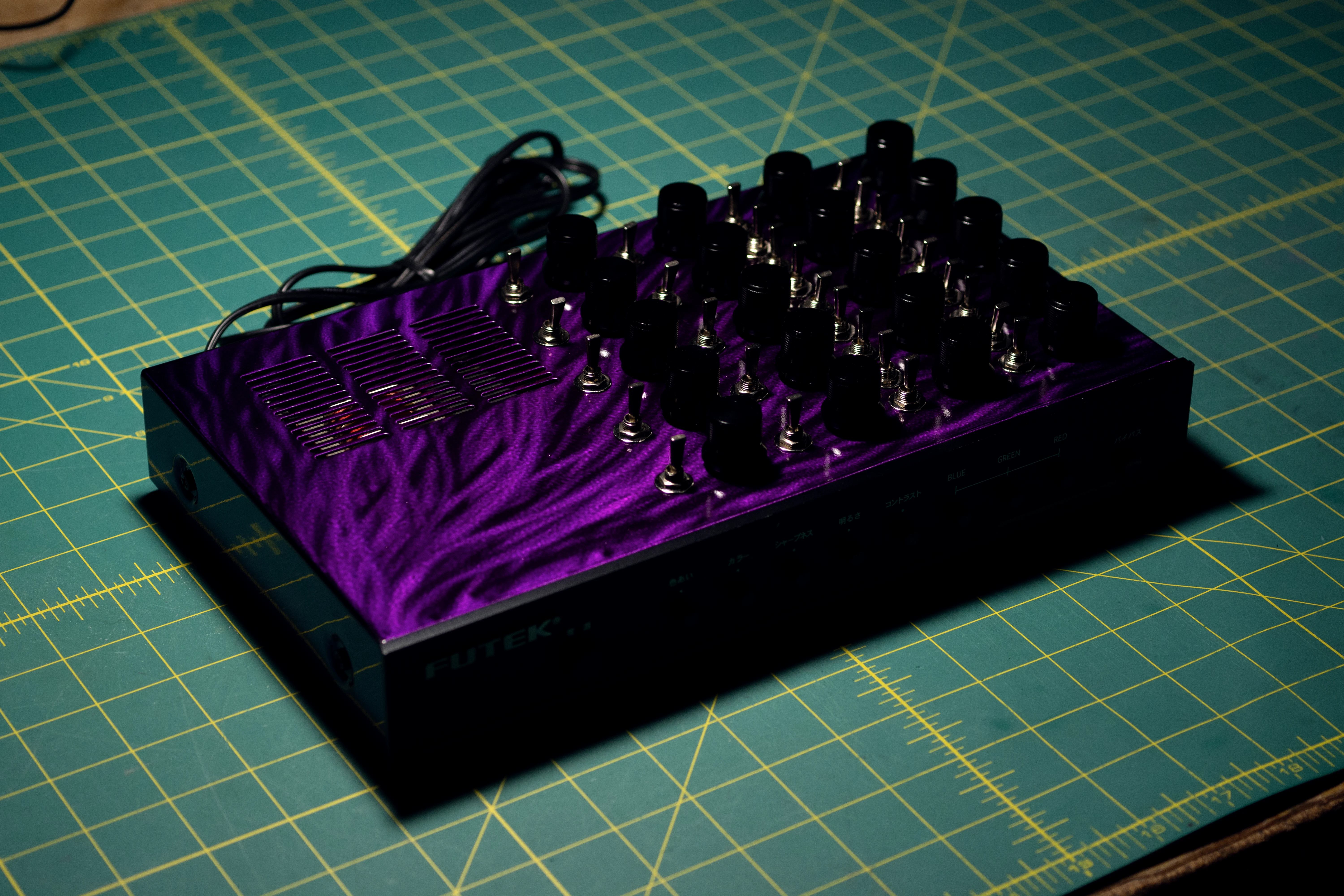 Harlequin, a noisy circuit-bent analog video glitch device with highly vibrant colour