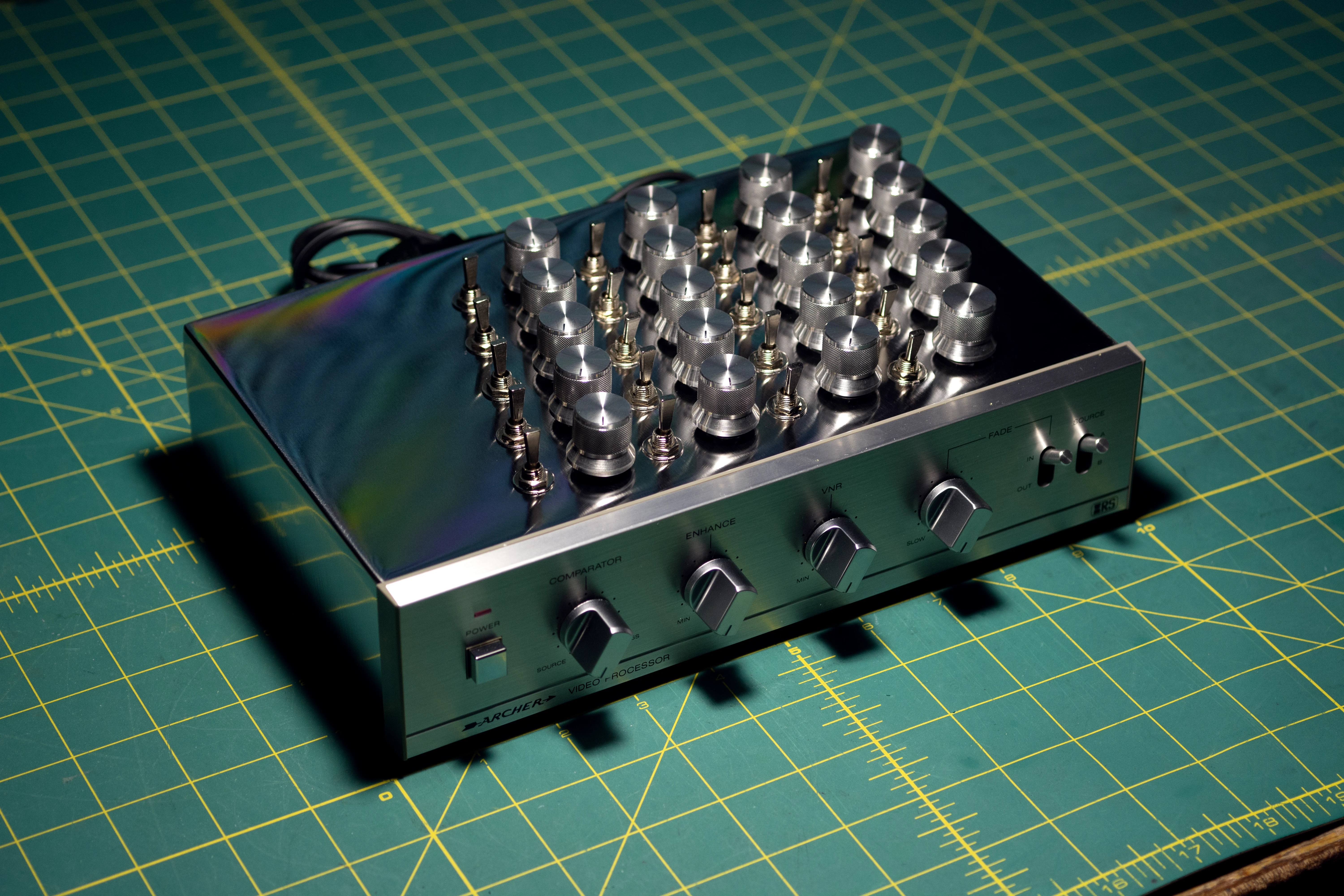 Solstice, a classic, compact circuit-bent analog video glitch enhancer with colourful striation effects
